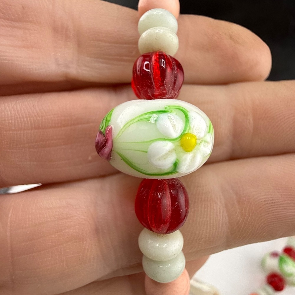 Vintage Estate Necklace Multi-Color Lampwork Glass Floral Beaded 36"